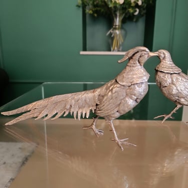 Set of two metal pheasants / decorative figurines / old pheasant figures / 20th century 