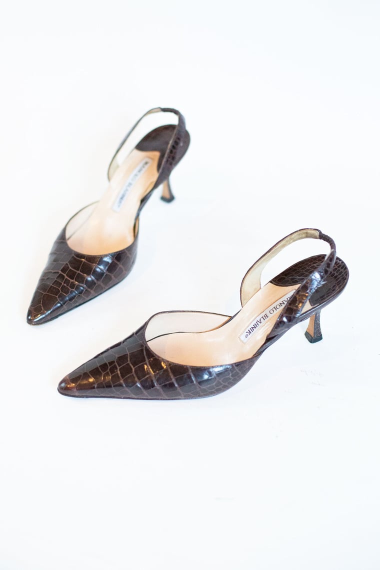 Vintage Manolo Blahnik Brown Faux Crocodile Animal Print