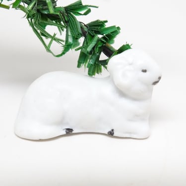 Antique Miniature German Lamb or Sheep, Hand Painted Porcelain, Vintage Christmas Nativity Putz or Creche, Farm Toy 