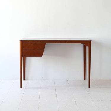 Mid-Century Scandinavian Wooden Desk with Lockable Drawer 