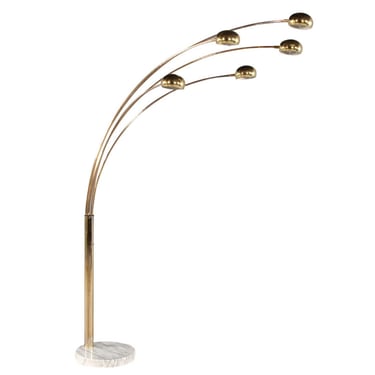 Postmodern Brass Arc 5 Arm Floor Lamp With Carrera Marble Base 1970's 