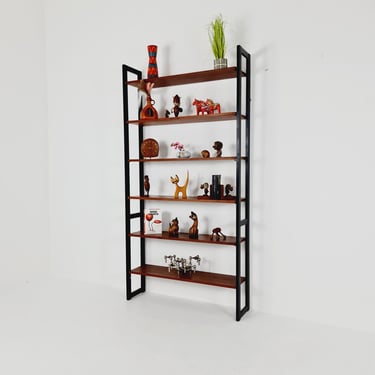 Free standing teak vintage library book shelf-system wall ectonia by Jussi Peippo for Asko, 1960s 