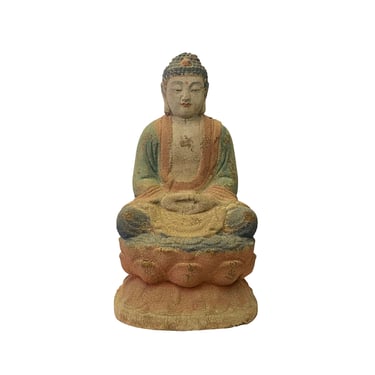 Rustic Wood Sitting Gautama Amitabha Shakyamuni Buddha Statue ws3245E 
