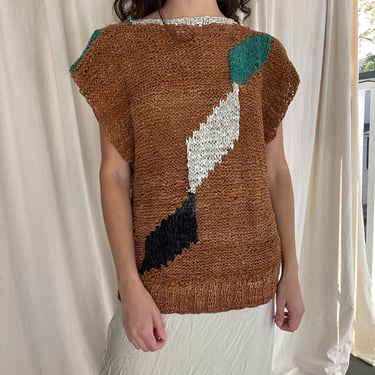 80s woven leather geometric top 