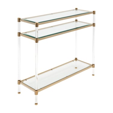 French Lucite and Brass Console Table