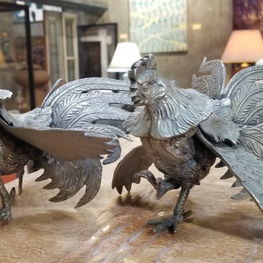 Pair Brass Fighting Roosters 