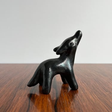 Vintage Santa Clara Pueblo Black Pottery Coyote or Wolf Figurine 