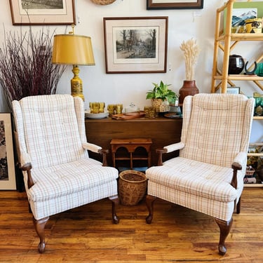 Vintage Seersucker Wingback Chairs