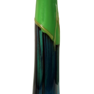 Jack Schmidt Postmodern Studio Handblown Glass Tall Green and Blue Vase 1975 