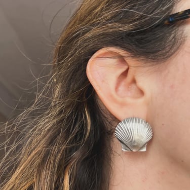 Vintage Sterling silver Shell statement Studs mermaid earrings summer beach 