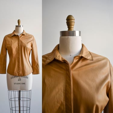 Vintage Tan Cropped Leather Jacket 