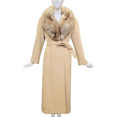Vintage Beige Regency Cashmere Wrap Coat w/Fox Fur Collar
