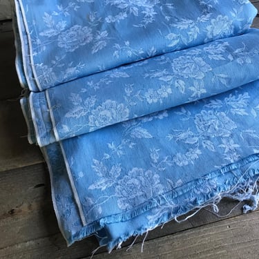 French Floral Damask Ticking Fabric, Blue Floral Pattern, Sewing Project Upholstery, French Period Textiles 