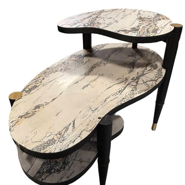 Mid-Century 3-tier Marbleized Biomorphic Side Lamp Table w/ Formica Tops 