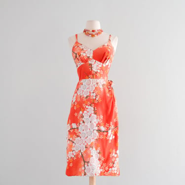 Amazing 1960's Peach Blossom Hawaiian Sarong  Dress / M