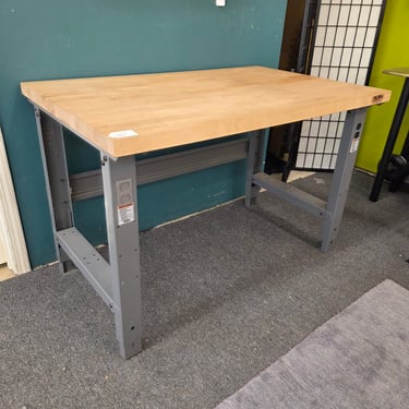 Butcher Block Top Industrial Adjustable Work Table