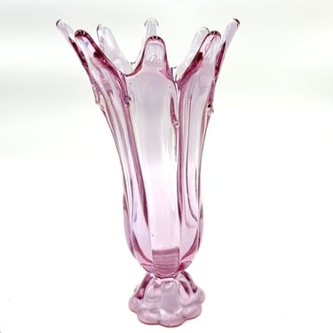 Vintage Viking Glass Thistle Pink Tall 10.75” 8 Finger Swung Vase 
