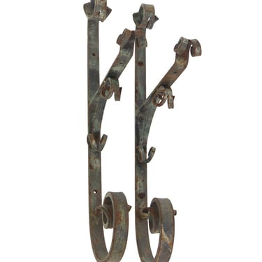 Pair of Wrought Iron Hanging Lantern or Plant Brackets
