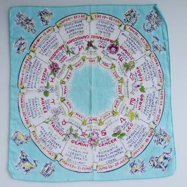 Vintage Astrology Tarot Deck Wrap, Zodiac Scarf Hanky, Cotton Handkerchief 