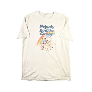 Vintage Nobody Likes A Douche Canoe T-Shirt Slogan Rainbow