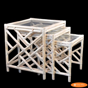 Set of 3 Blonde Rattan Nesting Tables