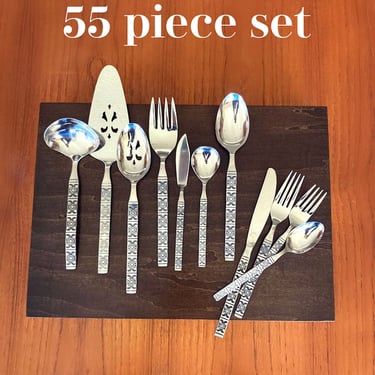 55 piece set vintage Ecko Eterna Montalo NOS stainless flatware in storage chest - service for 8 plus 
