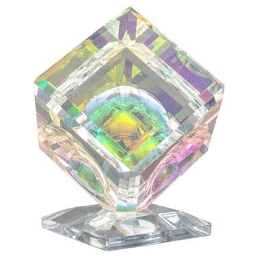 Stephen Lyons "Millennium Cube" Glass Paperweight