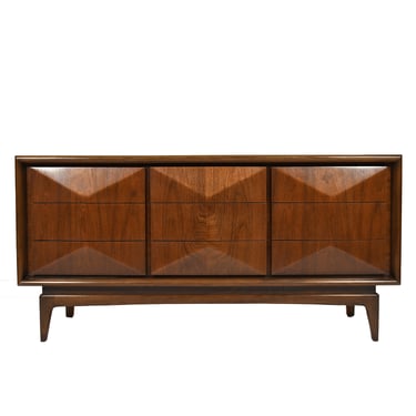 Faceted Front Mid-Century 9-Drawer Diamond Dresser | Sideboard.