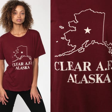 Alaska Shirt 80s Clear AFS T Shirt Air Force Station T Shirt Screen Stars Map Shirt 1980s Retro TShirt Burgundy Vintage Graphic Tee Large 