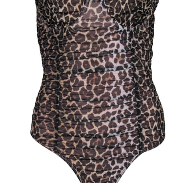 Majorelle - Brown & Black Leopard Print Strapless Ruffled Mesh Bodysuit Sz XS