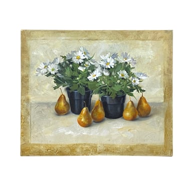 Oil Paint Canvas Art Pears White Little Flowers Scroll Painting ws3452E 