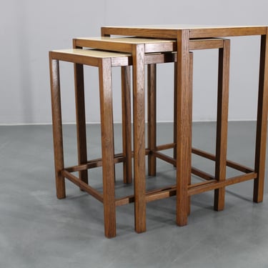1940s Art Deco Nesting Tables with Opaxy Glass Top, Czechoslovakia / Mid-century / Vintage / 