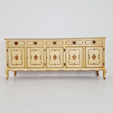 Super rare antique French Giant Venetian white lacquered sideboard Louis XIV 