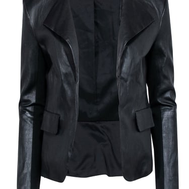 Theory – Black Leather Blazer Jacket w/ Front Lapels Sz M