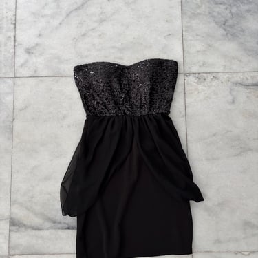 Y2K Papaya Dress Mini Black Sequin Strapless Sweetheart Neck Women M USA Fairy 