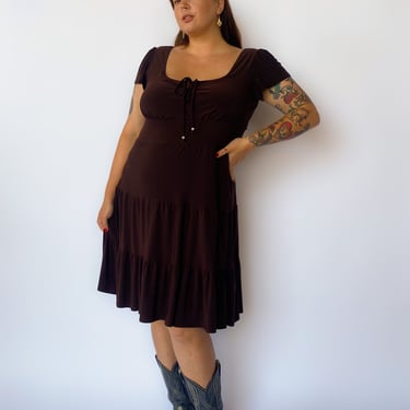 Y2K Brown Tiered Short Sleeve Dress, sz. XL-1X