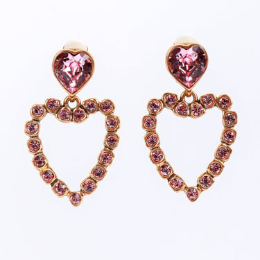 Pink Crystal Heart Drop Earrings