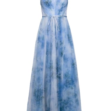 Marchesa Notte - Blue Floral Tulle Sleeveless Gown Sz 2