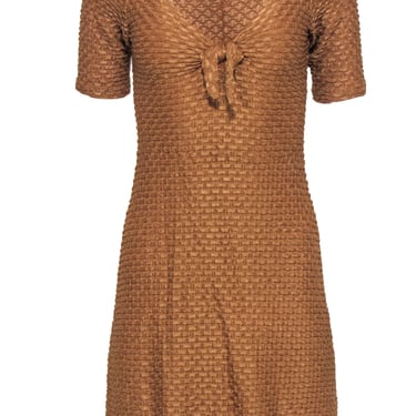 Betsey Johnson - Vintage Brown Woven Textured Knot Front Mini Dress Sz L