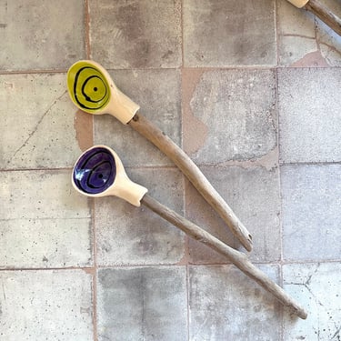 ceramic  spoons with driftwood handle 