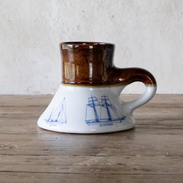 Nautical Ships Coffee Cup, Vintage 70's Porcelain Mug 