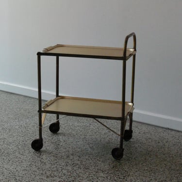 Vintage Mid Century Art Deco Inspired Brass Bar Cart // Serving Cart with Removable Trays 