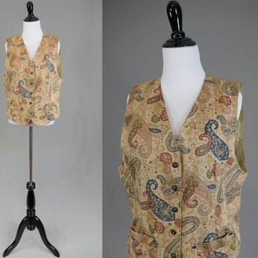 80s 90s Brown Paisley Vest - Lizwear Liz Claiborne - Vintage 1980s 1990s - M 