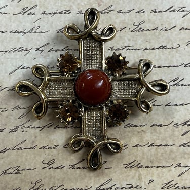 carnelian cross brooch jeweled vintage pendant pin 