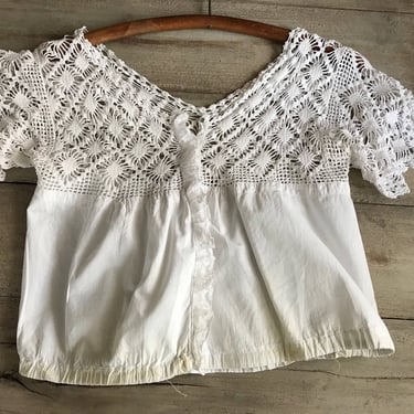 Antique White Cotton Cache Corset Camisole, Crochet Lace Crop Top, Damages, As Is 