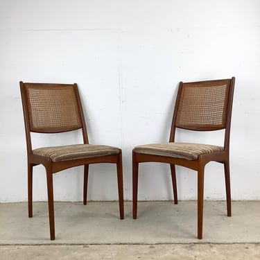 Pair Scandinavian Modern Cane Back Dining Chairs 