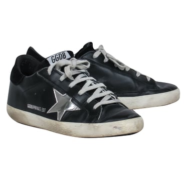 Golden Goose - Black Leather Sneakers w/ Grey Laces & Silver Stars Sz 9