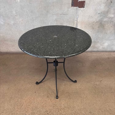 Green Granite &amp; Black Wrought Iron Bistro Table With Umbrella Hole