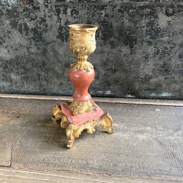 French Gilt Marble Boudoir Candlestick, Timeworn Chateau Decor, Candle Holders 