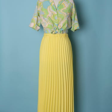Gorgeous 1970s Greencastle Yellow Accordion Pleat Maxi Skirt 